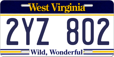 WV license plate 2YZ802