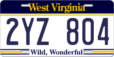 WV license plate 2YZ804