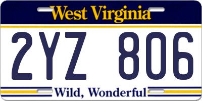 WV license plate 2YZ806