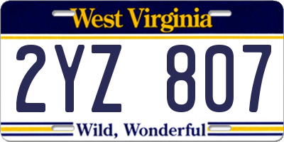 WV license plate 2YZ807