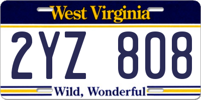 WV license plate 2YZ808