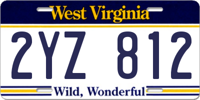 WV license plate 2YZ812