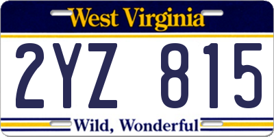 WV license plate 2YZ815
