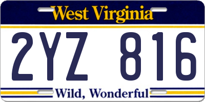 WV license plate 2YZ816