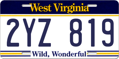 WV license plate 2YZ819