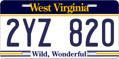 WV license plate 2YZ820