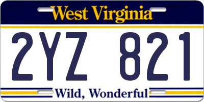 WV license plate 2YZ821