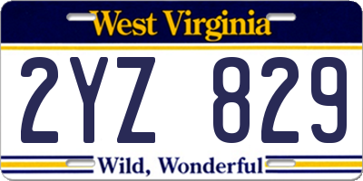 WV license plate 2YZ829