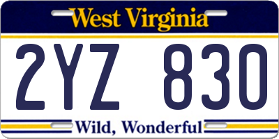 WV license plate 2YZ830