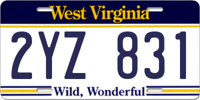 WV license plate 2YZ831