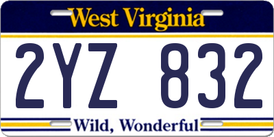 WV license plate 2YZ832