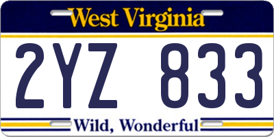 WV license plate 2YZ833