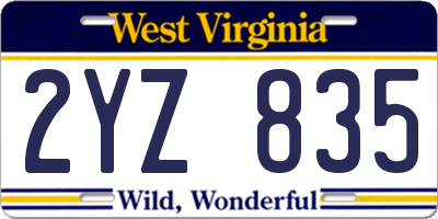 WV license plate 2YZ835