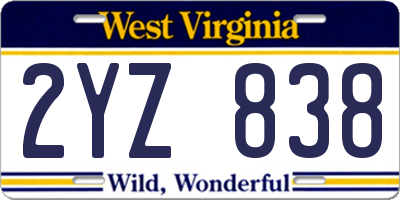WV license plate 2YZ838
