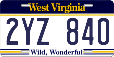 WV license plate 2YZ840