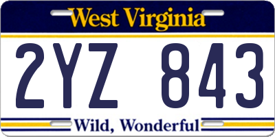 WV license plate 2YZ843