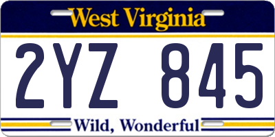 WV license plate 2YZ845