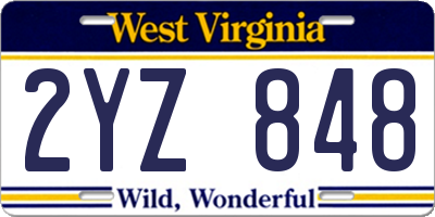 WV license plate 2YZ848