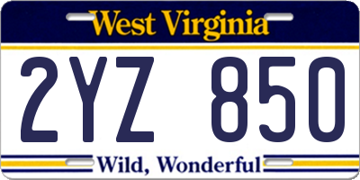 WV license plate 2YZ850