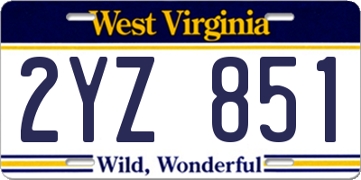 WV license plate 2YZ851