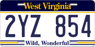 WV license plate 2YZ854
