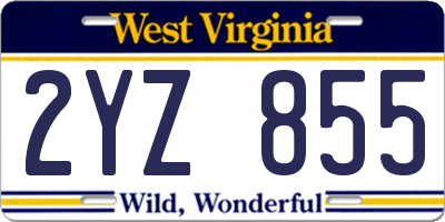 WV license plate 2YZ855