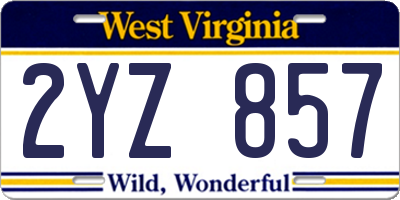 WV license plate 2YZ857