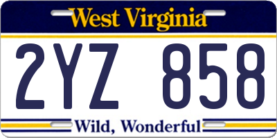WV license plate 2YZ858