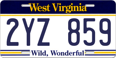 WV license plate 2YZ859