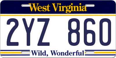 WV license plate 2YZ860