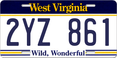 WV license plate 2YZ861