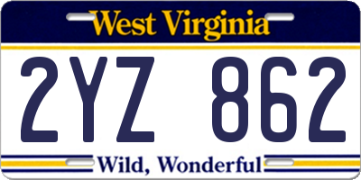 WV license plate 2YZ862