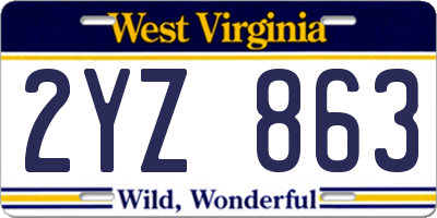 WV license plate 2YZ863