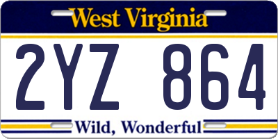 WV license plate 2YZ864