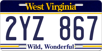 WV license plate 2YZ867