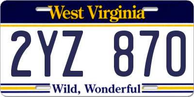 WV license plate 2YZ870