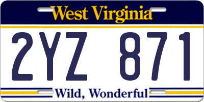 WV license plate 2YZ871