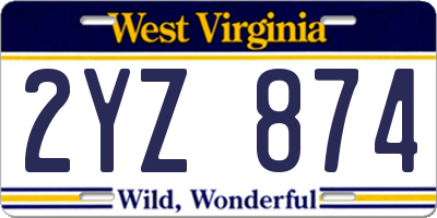 WV license plate 2YZ874
