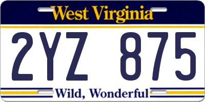 WV license plate 2YZ875