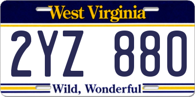 WV license plate 2YZ880