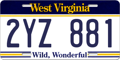 WV license plate 2YZ881