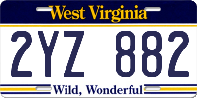 WV license plate 2YZ882