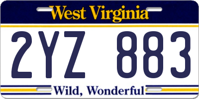 WV license plate 2YZ883