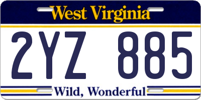 WV license plate 2YZ885