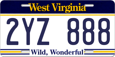 WV license plate 2YZ888