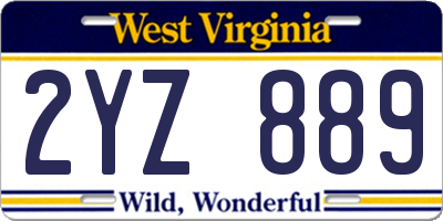 WV license plate 2YZ889
