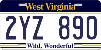 WV license plate 2YZ890