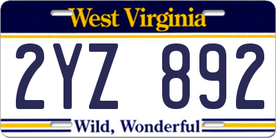 WV license plate 2YZ892
