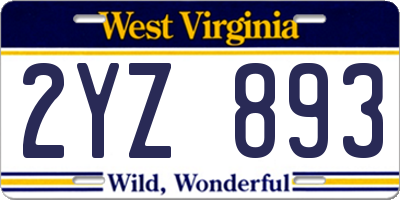 WV license plate 2YZ893