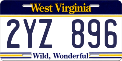 WV license plate 2YZ896